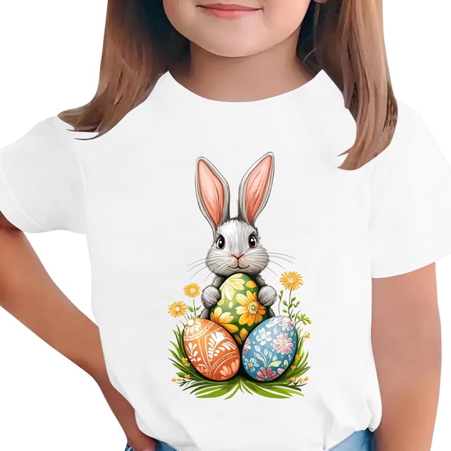 Wo-Fusoul T-Shirt de Pâques pour Enfants, Haut Décontracté à Manches Courtes et Col Rond, T-Shirt Graphique Imprimé pour Garçons et Filles de 3 à 15 Ans, Chandail Polyvalent pour le Printemps et l'Été