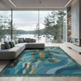 thumbnail image 2 of ODIKA 8'x10' Washable Area Rug Non-Slip Chair-Friendly Mat Mosaic Ocean Border Entryway Teal Beachy Nautical Turtle Stained Playful for Dining Room, Large Office, Lounge, 2 of 7
