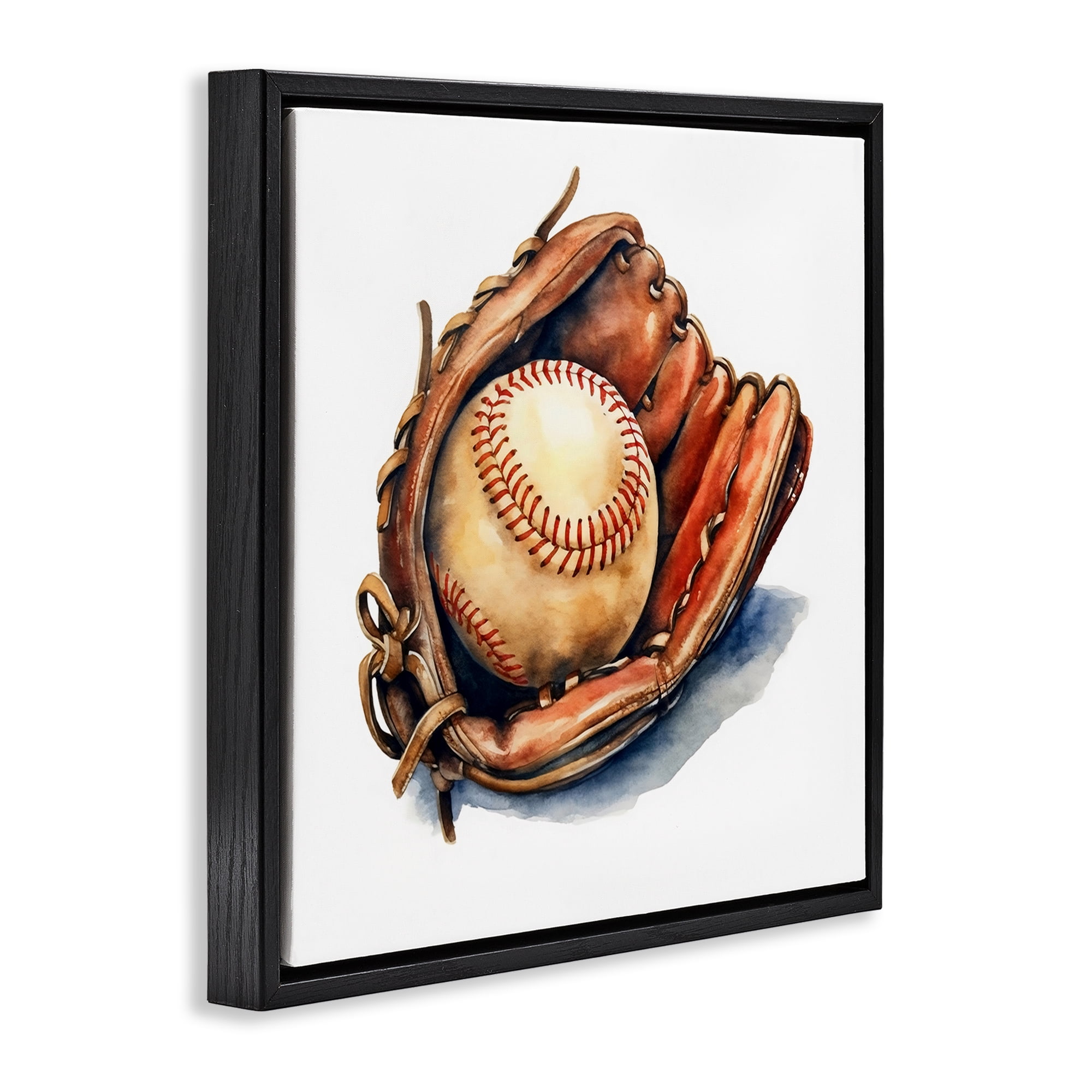 Stupell Industries Glove & Ball in Leather Black Framed Floater Canvas Wall Art, design by Creative Studio