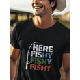 thumbnail image 7 of Men's "Here Fishy Fishy" Graphic Tee - Casual Black Cotton T-Shirt with Colorful Fishing Rod Print, Round Neck, Short Sleeve - Ideal for Summer Outdoor Activities, Fishing Gear, 7 of 7
