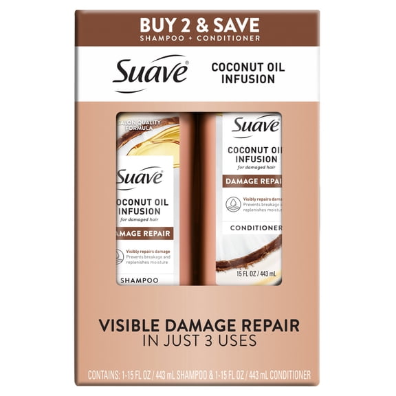 Suave Coconut Oil Infusion Shampoo & Conditioner Value Pack, 2 PC Set, 15 FL OZ EA