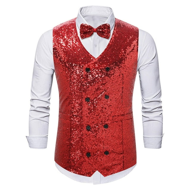 pstuiky Camisetas sin mangas para hombre, Blusa sin mangas con cuello en V, botones y pajarita con bolsillos estampados a la moda para hombre Chaleco para hombre s