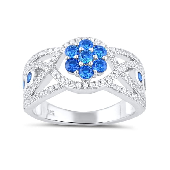SilverCloseOut Sterling Silver Simulated Blue Sapphire Flower Ring