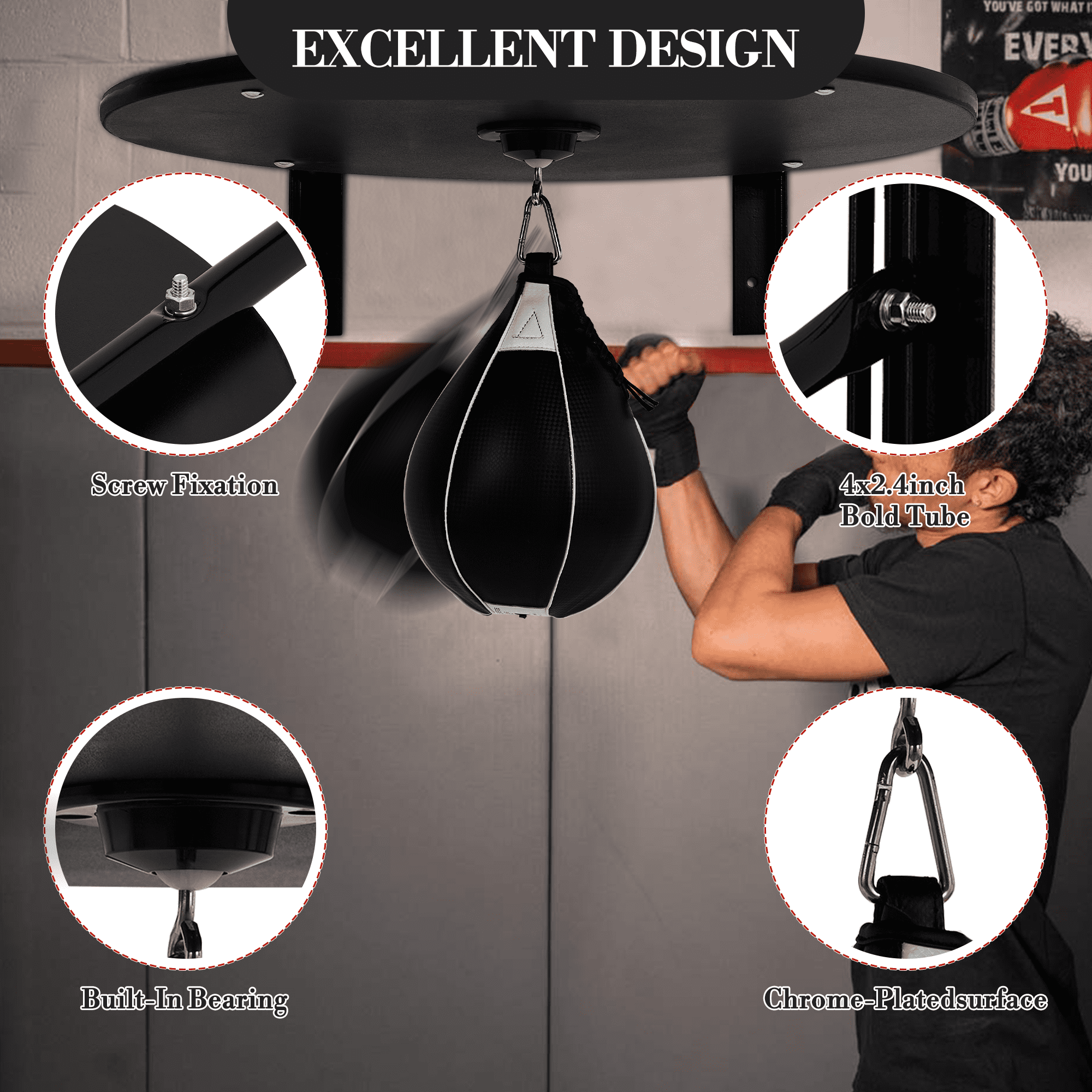 TEQIN Speed Bag Platform Kit, 24" Heavy Duty Wall Mount Boxing Training Equipment with Speed Punching Ball (10"x7") Adjustable Height Professional Fitness Ball Boxing Reaction Training Kit