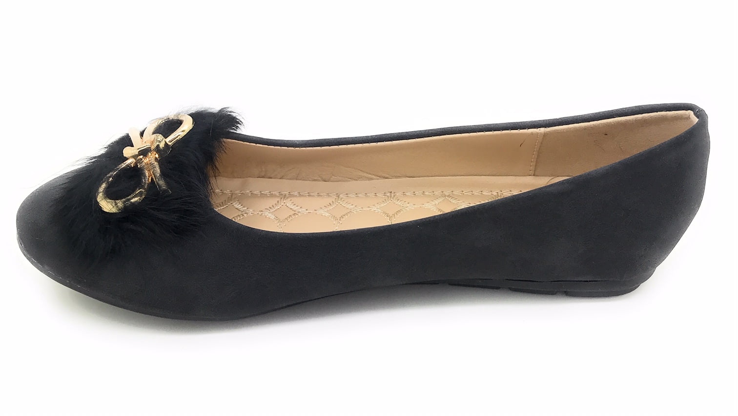 Victoria K Gold Bow Faux Fur Trim Ballerina Flats (Women)