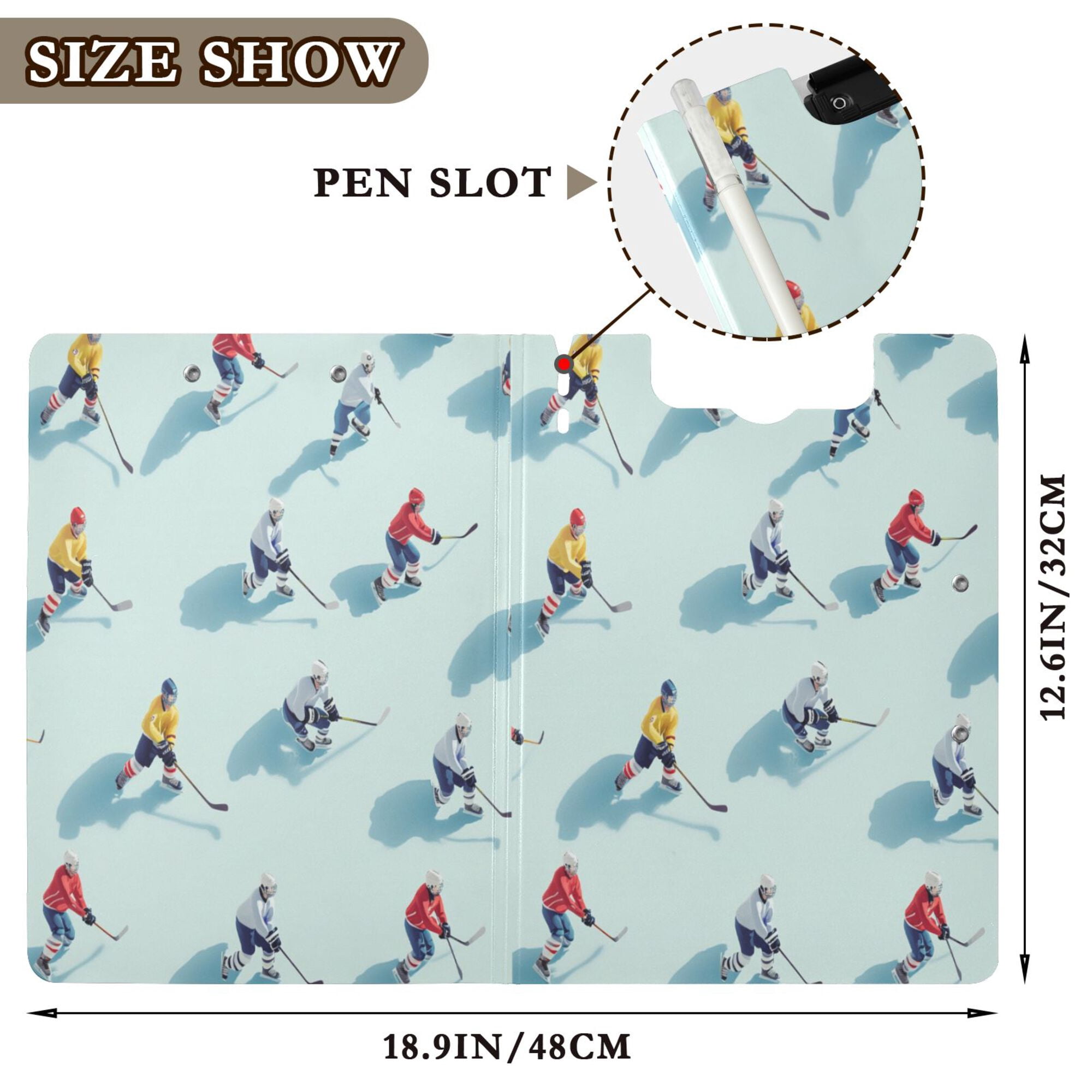FORMRS A4 Clipboard Folder with Pen Holder Horizontal Foldable School Office Binder, Ice Hockey