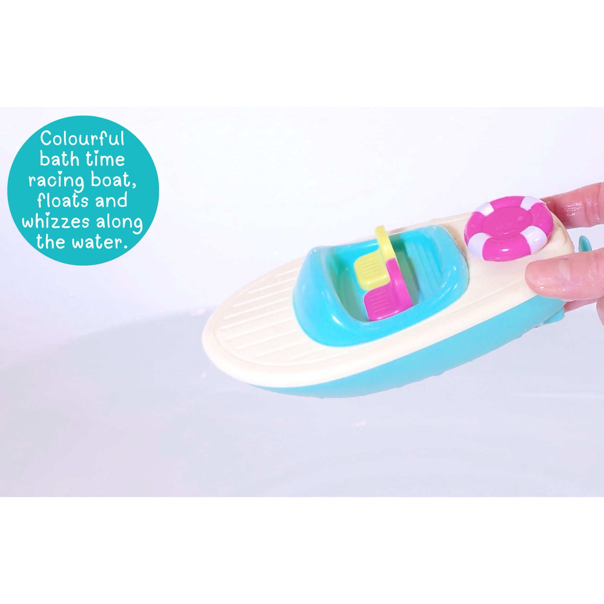 Buddy & Barney: Bath Time Race Boat - Wind-Up & Go Toy, Yellow-Pink-Green Floating Speed Boat, Sensory Exploration, Water & Tub Play, Kids Toddlers 1+