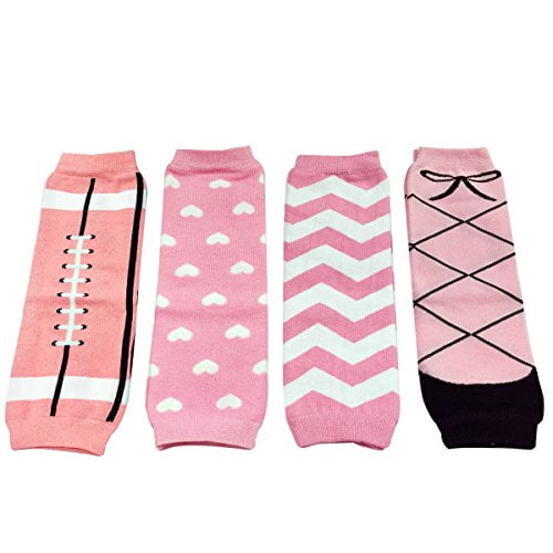 ALLYDREW 4 Pack Leg Warmers In Various Styles For Babies And Toddlers, Football, Hearts, Chevron, Ballerina