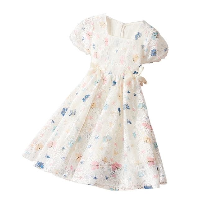 adviicd Robe de Saint-Valentin pour Filles Robe de Fête Longue en Tulle Princesse Fleur Robe de Mariage Blanche,140