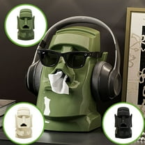 Hulucky Multi-Function Tissue Box Holder with Headphone Stand and Sunglasses Rack, Built-in Spring Dispenser, Large Capacity Desktop Organizer for Storage/Organization(Green)