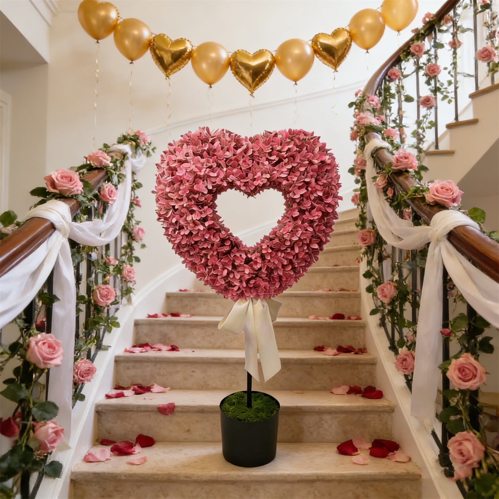 RBCKVXZ 2.5 Ft Heart Topiary Outdoor - Valentine's Day Heart Shaped Topiary Trees with Satin Bow Artificial Decorations Ball Planter Pots for Indoor Outdoor Porch Home
