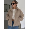thumbnail image 4 of Women Winter Fleece Jacket Trendy Long Sleeve Zip Up Cropped Warm Coat Fall Fashion Workout Clothes Khaki S, 4 of 8