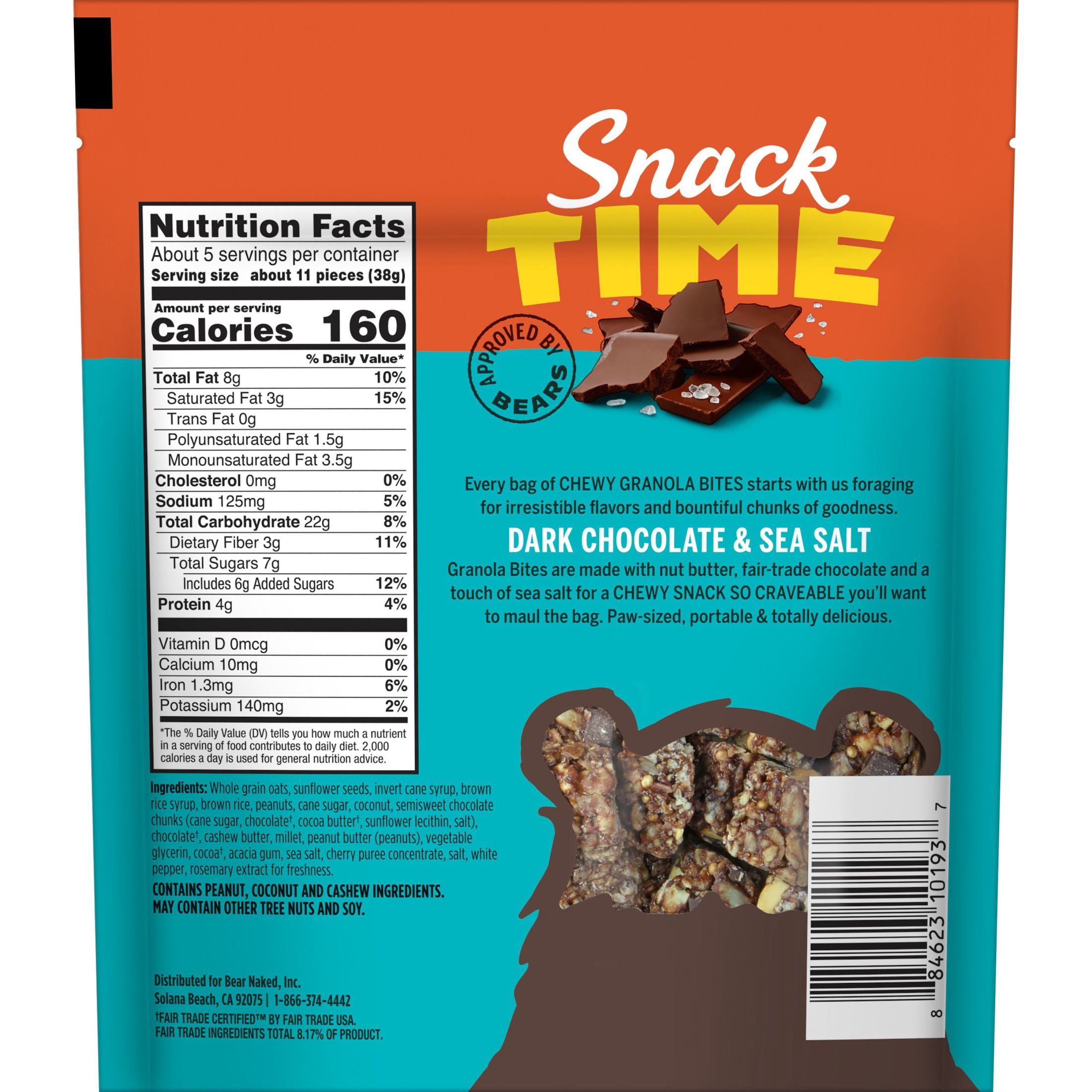 Bear Naked Dark Chocolate and Sea Salt Granola Bites, Gluten Free, 7.2 oz Bag