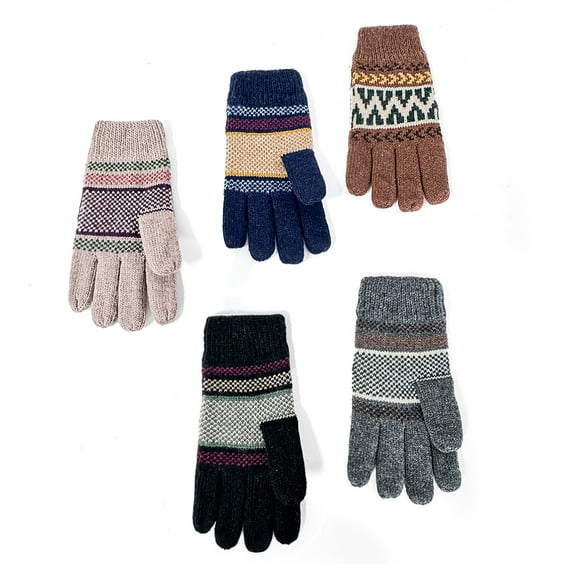 FRIJPACK Autumn And Winter Knitted Gloves Jacquard Padded Touch Screen Men's And Women's Five Fingers Riding Wool Thickened Warm Winter Gloves