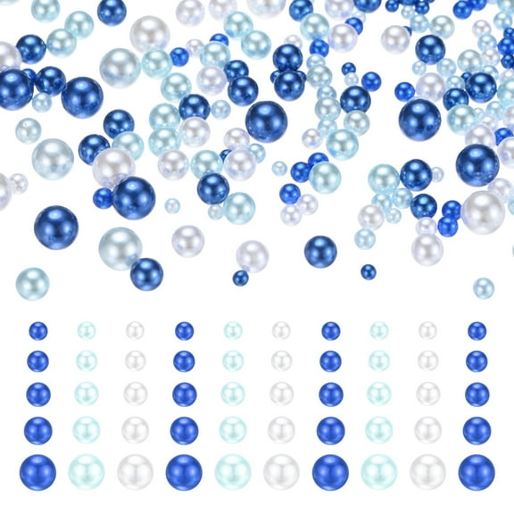 Uxcell 2000-Pack No Hole Pearls 3-8MM Dark Blue, Water Blue, White Round Pearl Beads ABS Faux No Hole Beads for Crafts