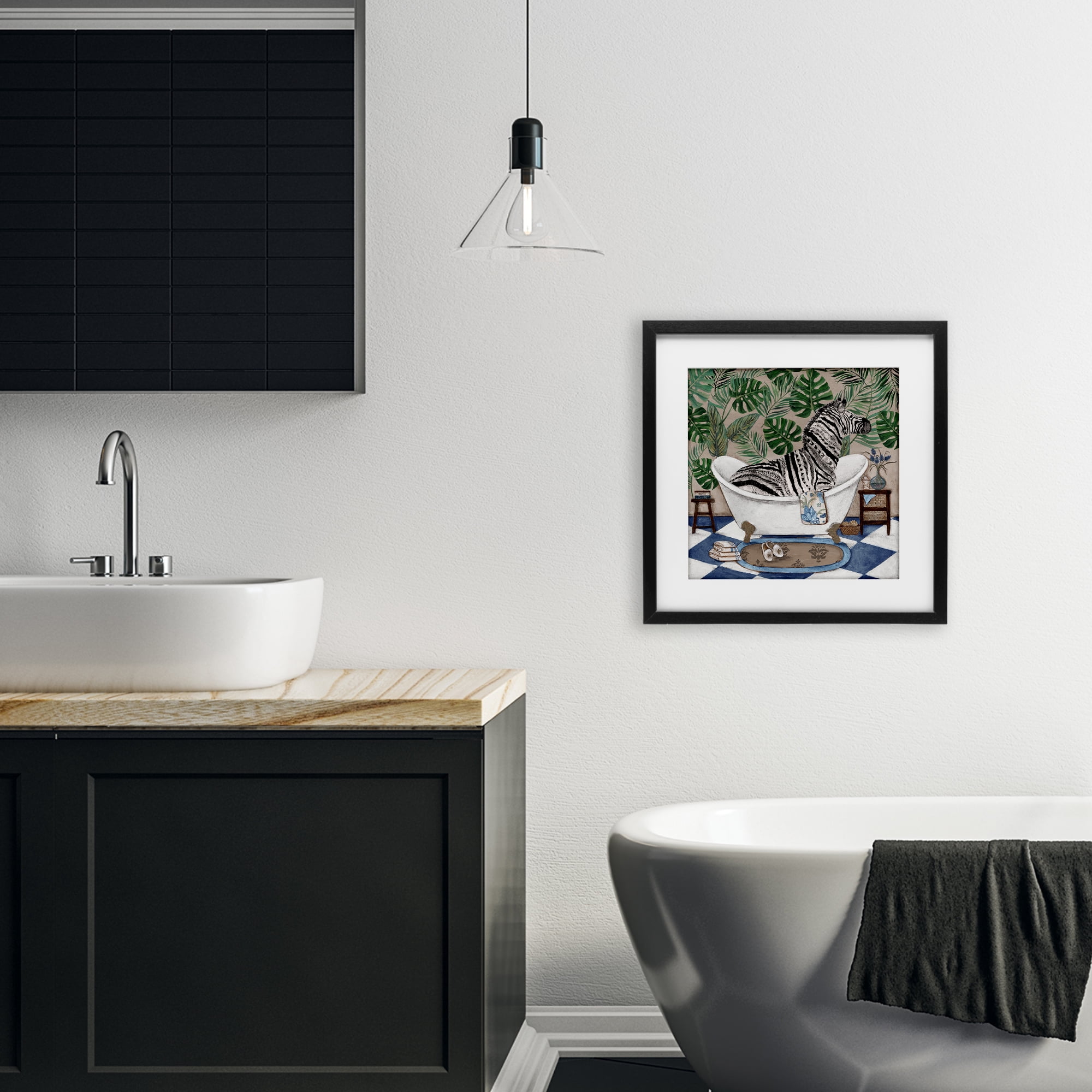 Stupell Industries Zebra in Tropical Bathtub Black Framed Print Under Glass, design by Janet Tava