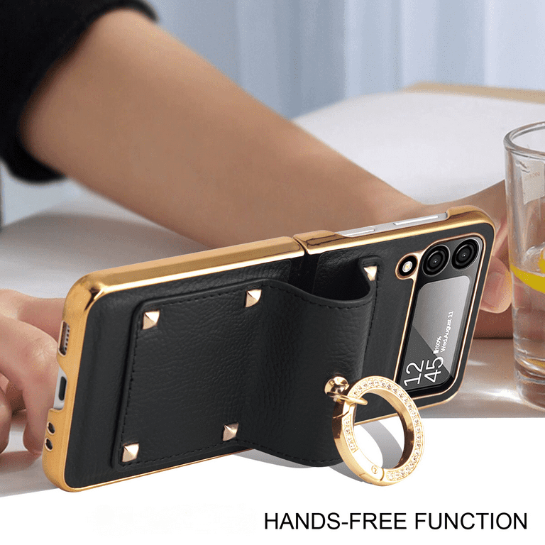 Rush For Samsung Galaxy Z Flip 4 5G Case with Ring Luxury Electroplated PU  Leather Cover Built-in Screen Protector Camera Phone Case S654 