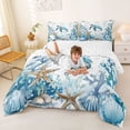 thumbnail image 3 of Manfei Watercolor Blue White Sea Turtle Queen Comforter Set for Kids Boys and Girls, Starfish Coral Bedding Comforter Set, Reversible 3-Piece, 1 Comforter and 2 Pillowcases, 3 of 6