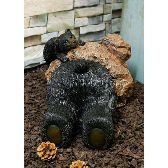 Ebros Large Whimsical Forest Black Bear Butt Stuck In Rock Hole With Cub Statue