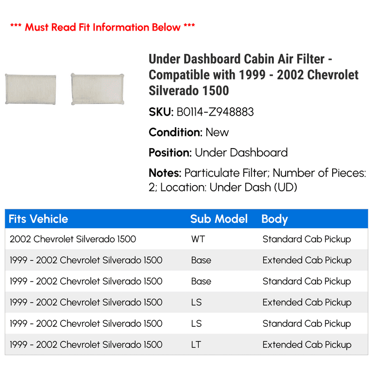2002 chevy silverado cabin air filter deals