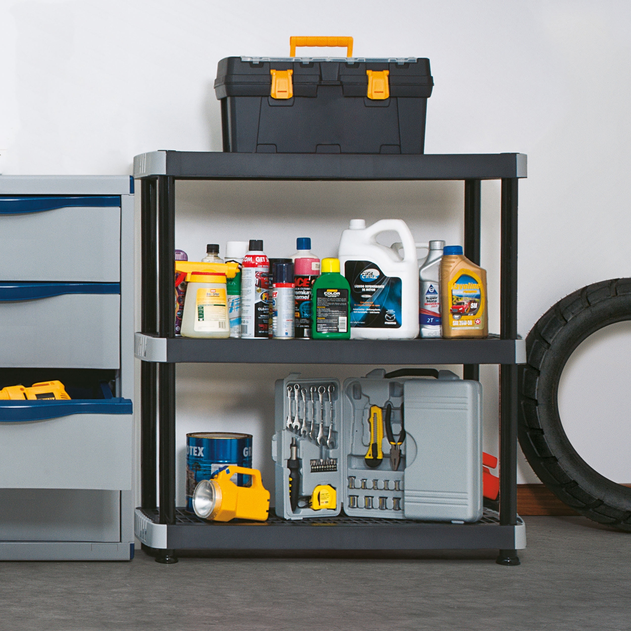 Rimax Heavyduty 2shelf Polypropylene Garage Storage Rack, Black