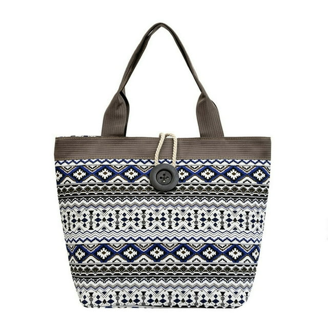 Canvas Bag Ethnic Style Pattern for Women Shoulder Bag Retro Casual Tote Handbag Splicing Knitting Accessory