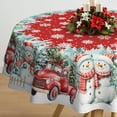 thumbnail image 3 of Oval Christmas Tablecloth 60x84 Inch, Farmhouse Red Snowman Snowflake Christmas Table Cloth, Polyester Waterproof Wrinkle Resistant Xmas Table Cover for Holidays Kitchen Dinning Table Home Decor, 3 of 6