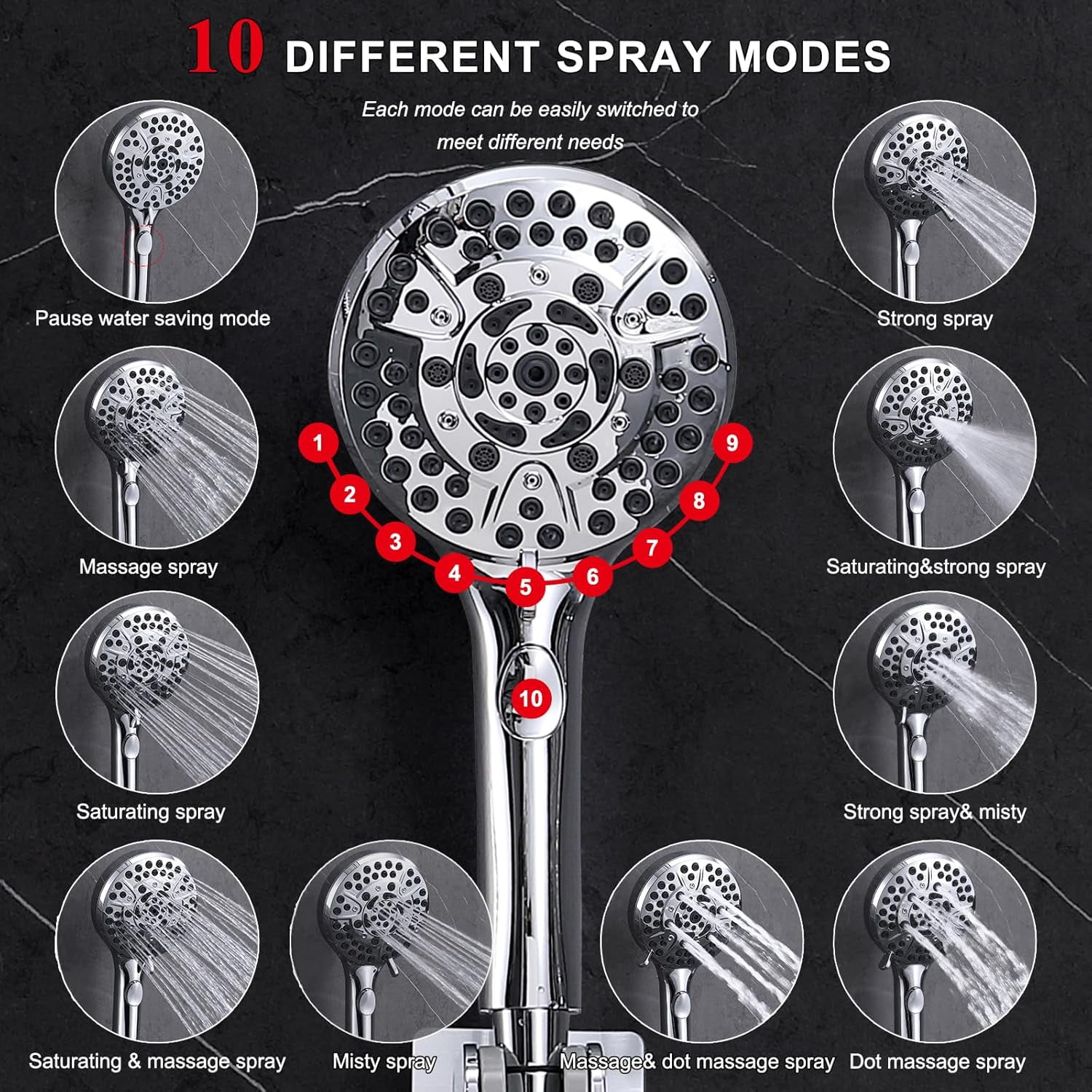 Rainfall Shower Head with Handheld, 14 Inch Rain Shower Head Combo,High Pressure Fixed Showerhead and 10 Spray Settings Handheld Shower Heads,Bathroom Accessories,Chrome