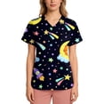 thumbnail image 4 of Kixjoy Cute Scrubs for Women Plus Size Short Sleeve V Neck Nurse Scrubs Animal Printed Stretchy Medical Shirt Casual Lightweight Womens Uniform Tops with Pockets, Dark Purple XL, 4 of 6