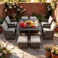 thumbnail image 2 of HOYOA 9 Pieces Outdoor Dining Sets Patio Rattan Conversation Set Space Saving Wicker Chairs with Glass Table,Gray, 2 of 8