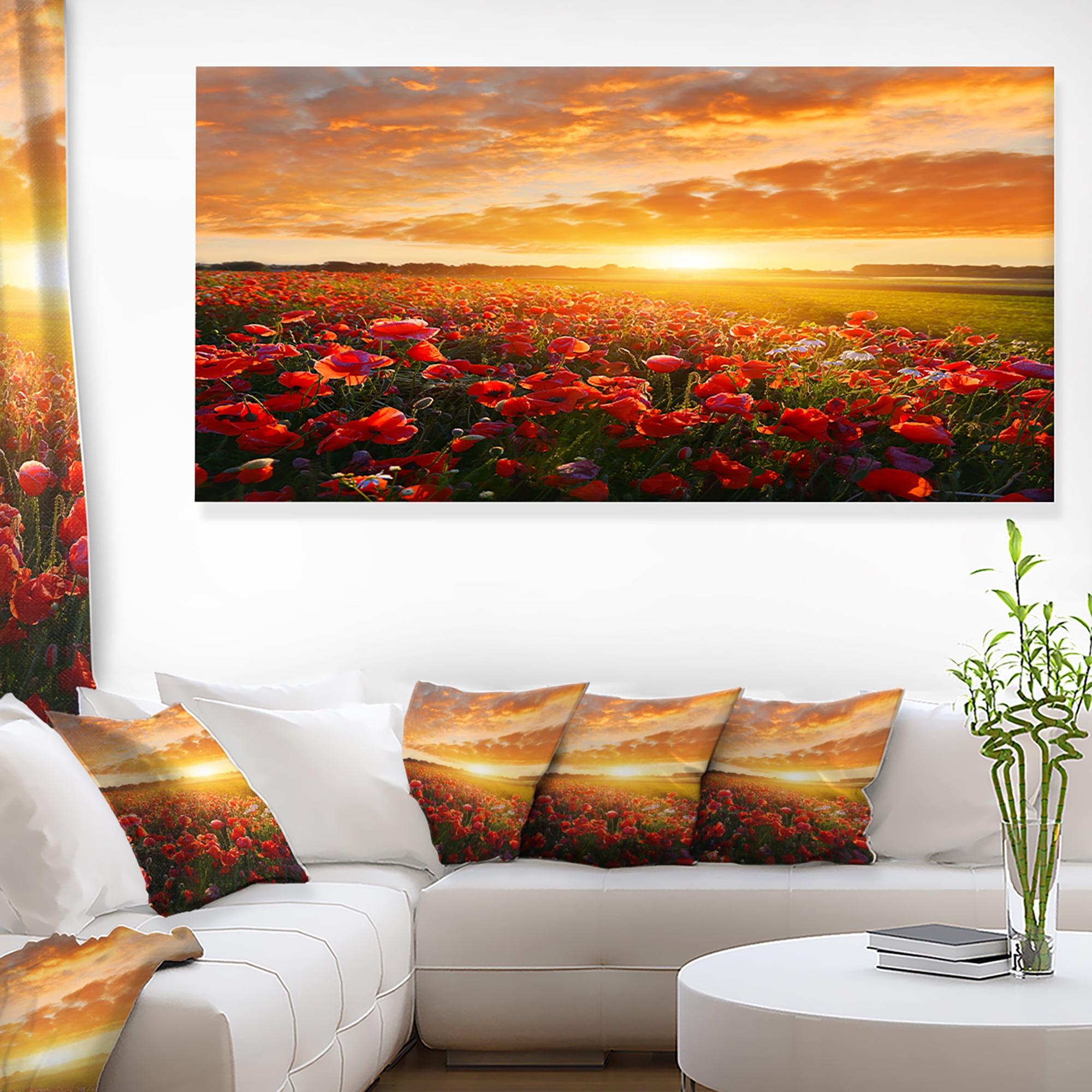 Designart 'Beautiful Poppy Field at Sunset ' Oversized Abstract Canvas Art Print