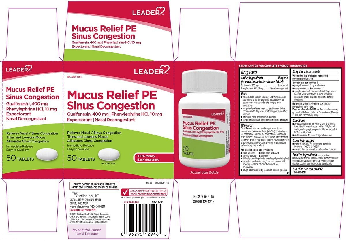 Leader Mucus Relief PE Sinus Congestion, 50 Tablets Per Box