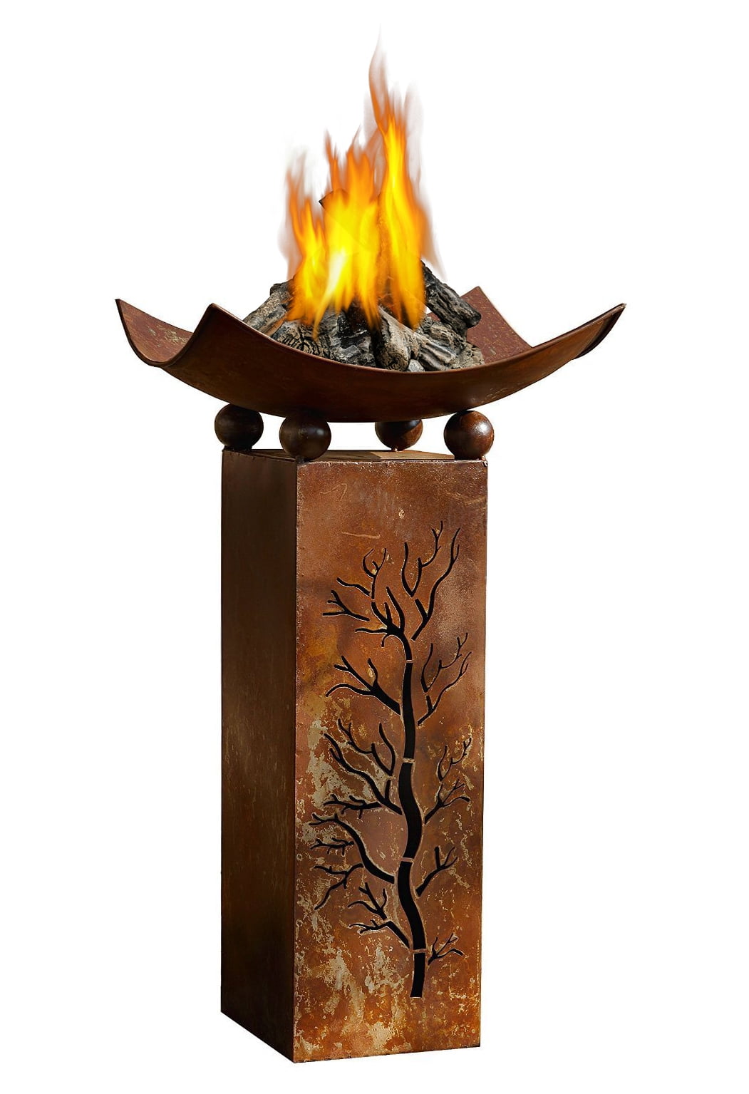 Decorative Rustic Metal Fire Pillar with Removable Bowl "Brazier