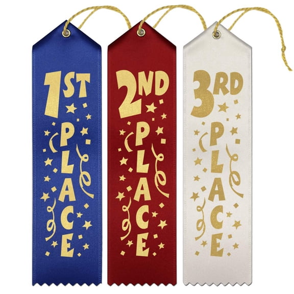 RibbonsNow Fun 1st, 2nd, 3rd Place Award Ribbons - 36 Total Ribbons - 12 Each Place with Card & String