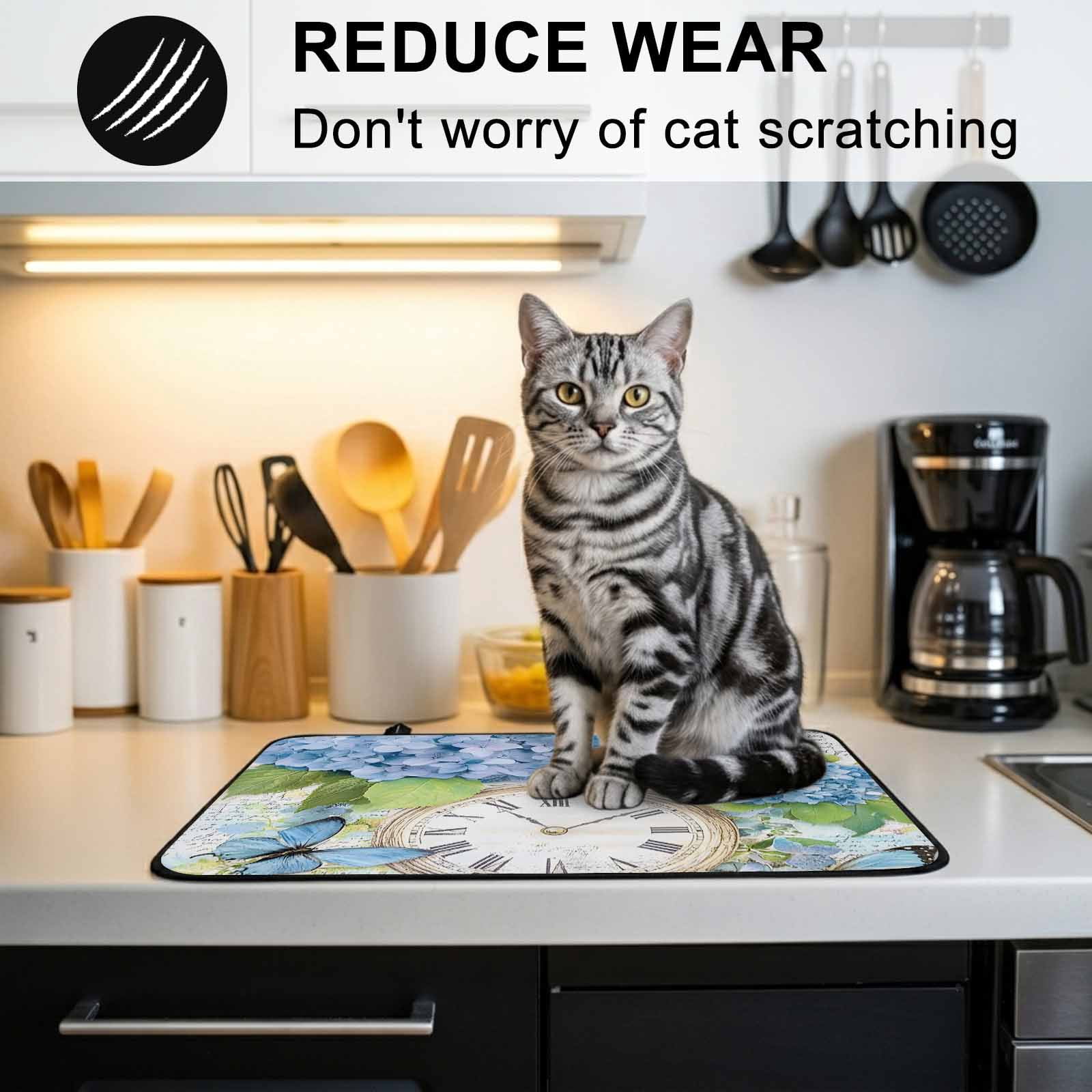 Blue Hydrangea Retro Stove Top Cover for Electric Stove, Heat-proof & Non Slip Glass Top Stove Cover Protector, Spring Summer Clock Butterfly Kitchen Flat Cooktop Rubber Mat 24x21 Inches