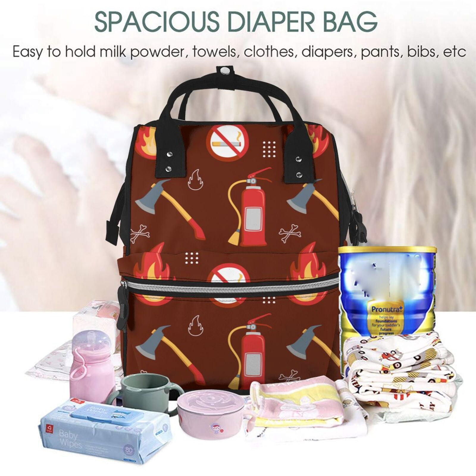 Defioc Fire Extinguisher for Baby Diaper Bag Backpack - Baby Bag for Boys & Girls - Diaper Backpack - Large Travel Diaper Bags- Baby Registry Search & Shower Gifts