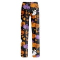 thumbnail image 5 of Haunted House & Witch Hat Halloween Pajama Pants for Women, Adjustable Drawstring Lounge Bottoms with Spooky Icon Print, Soft Polyester Sleep Trousers, 1 Pair Purple XXL, 5 of 5