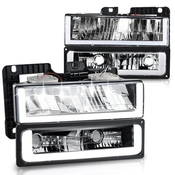 DNA Motoring For 88-00 Chevy GMC C/K LED DRL 4PCS Headlight Bumper Parking Signal Lamps Black