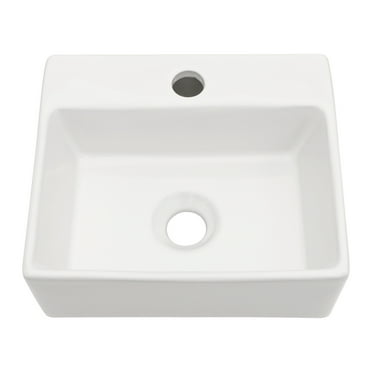 Lordear 13.6"x11.6"x4.8" White Small Rectangular Wall Mount Bathroom Ceramic Sink, Mini Vessel Sink Porcelain Vanity Basin