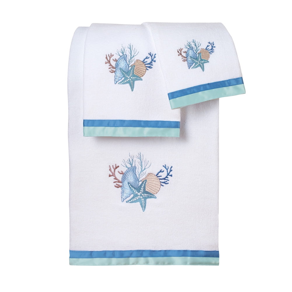 Set of 2 Seashell Kitchen Dish Bathroom Hand Towels Blue Sea Shell FREE SHIPPING