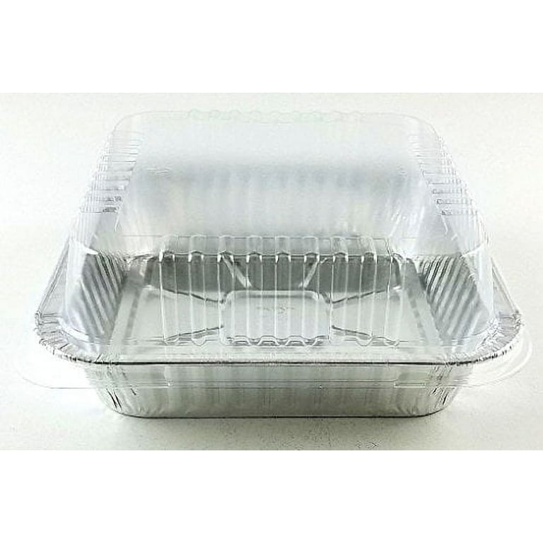 KitchenDance Disposable Aluminum Square Cake Pan with Clear Plastic Lid -  7-7/8 x 7-7/8 Cake Baking Pan for Brownies, Casseroles - Aluminum Foil
