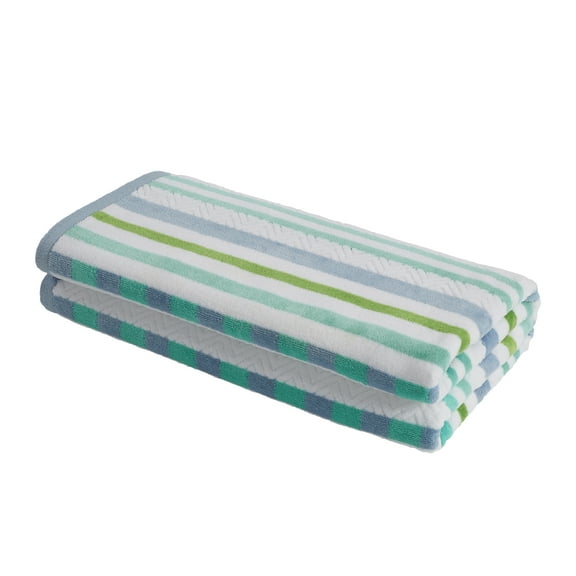 Superior Stitch Stripe Textured Oversized Beach Towel - Set of 2