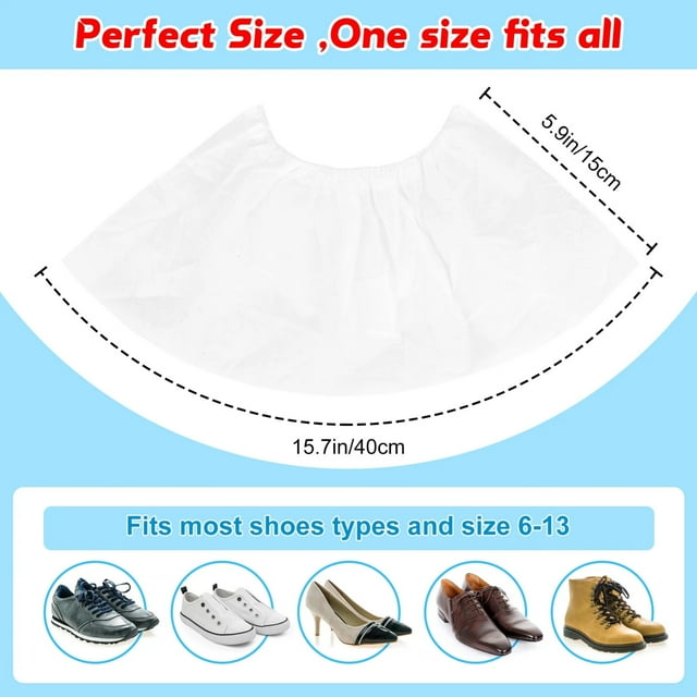 Disposable Shoe Covers for Indoors 100 Pcs (50 Pairs) Non-Slip Breathable Nonwoven Fabric 40 cm x 15 cm One Size Fits Most