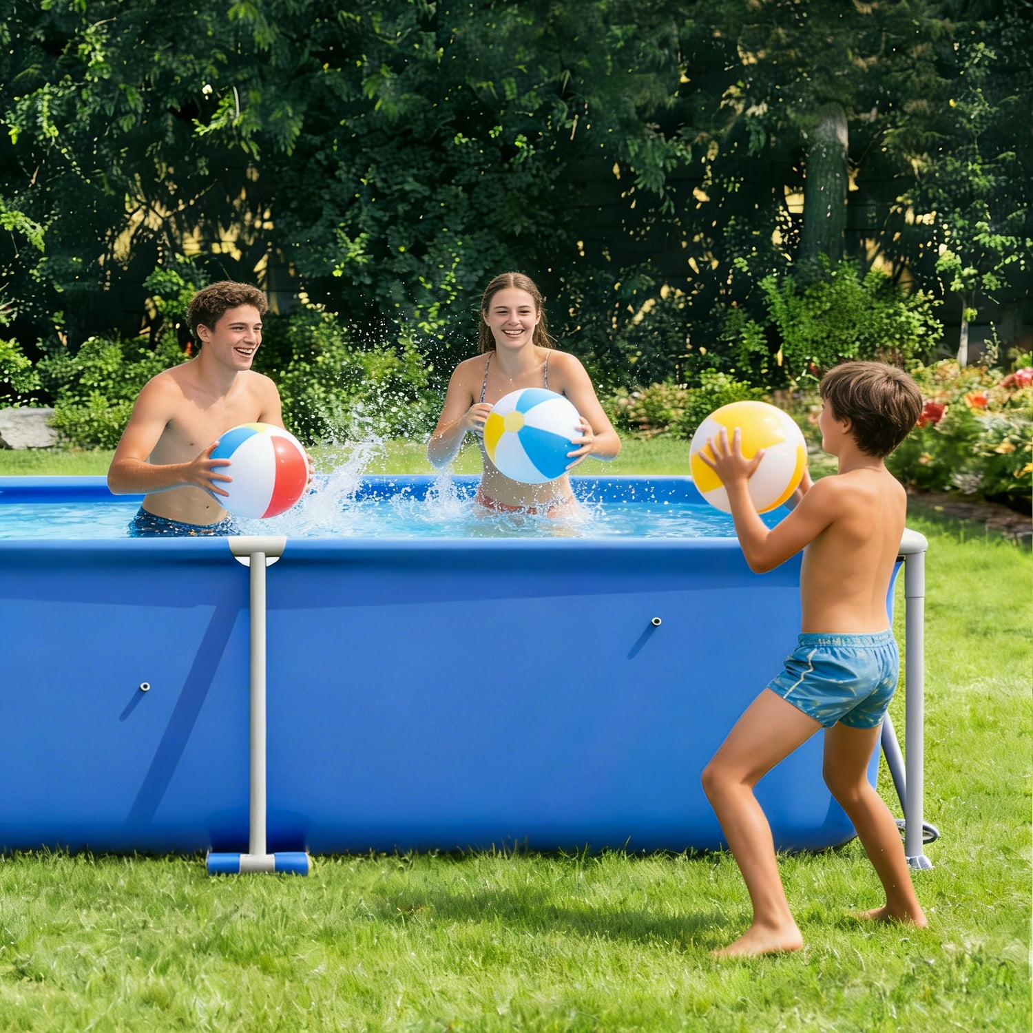 Dateyes 7.2' x 23" Above Ground Swimming Pool for Backyard, Rectangular Metal Frame Pool with PVC Liner, Blue