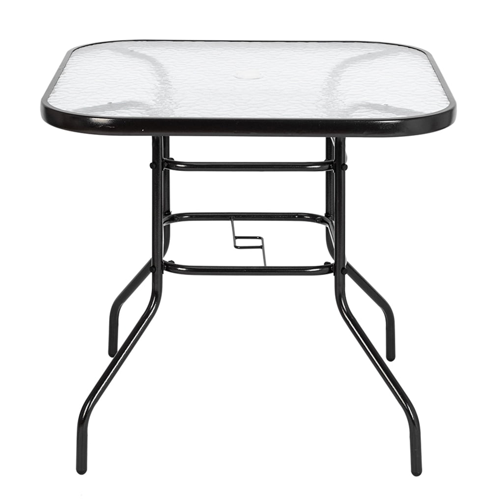 black tempered glass garden table