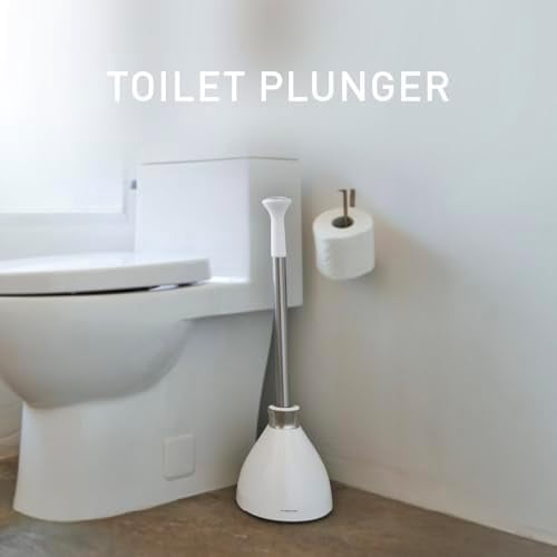 Toilet Plunger and Caddy, Stainless Steel, White