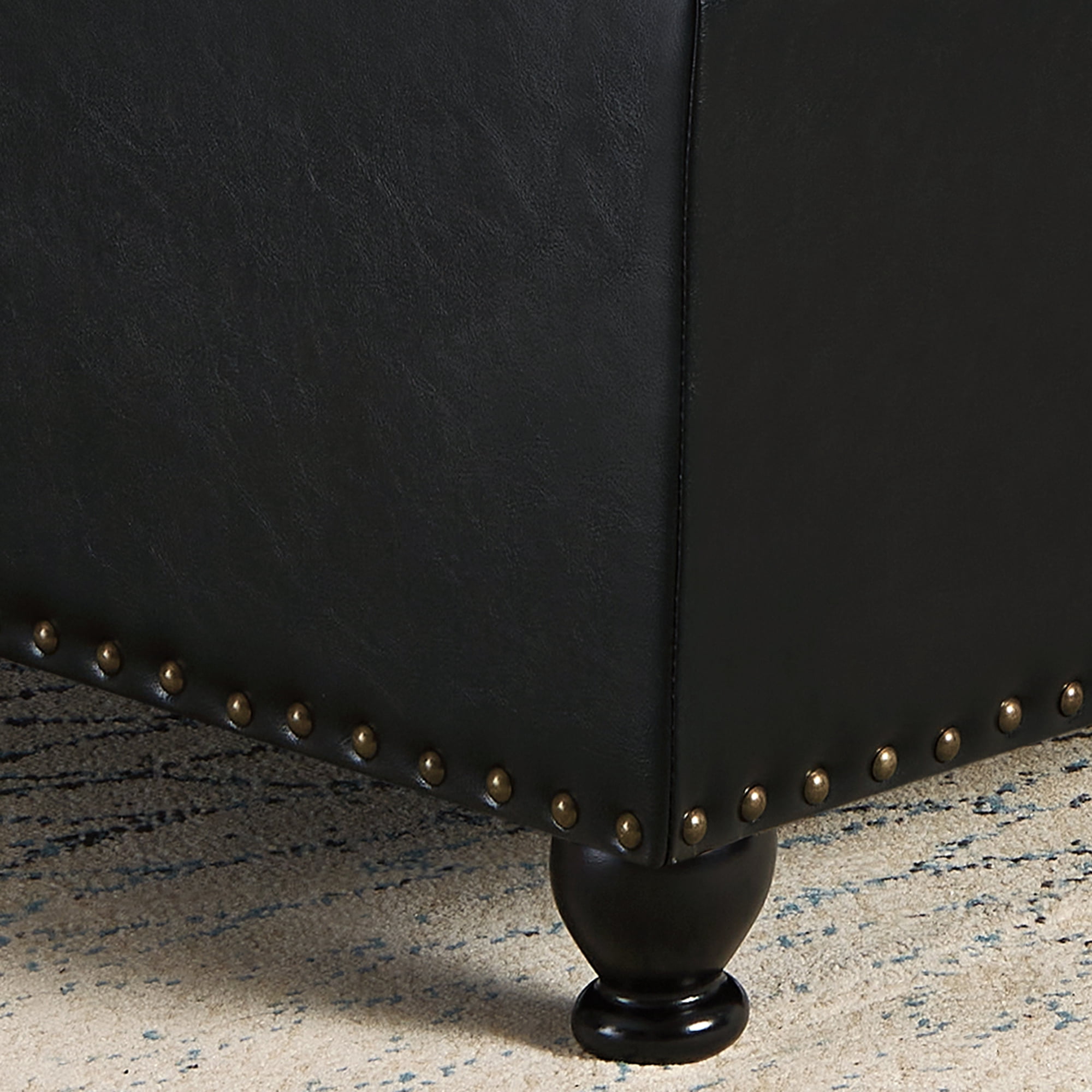 Square Storage Ottoman Coffee Table, Large Upholstered Ottoman with Hidden Storage, Button Tufted Bench with Nailhead Trim & Wooden Legs,Black
