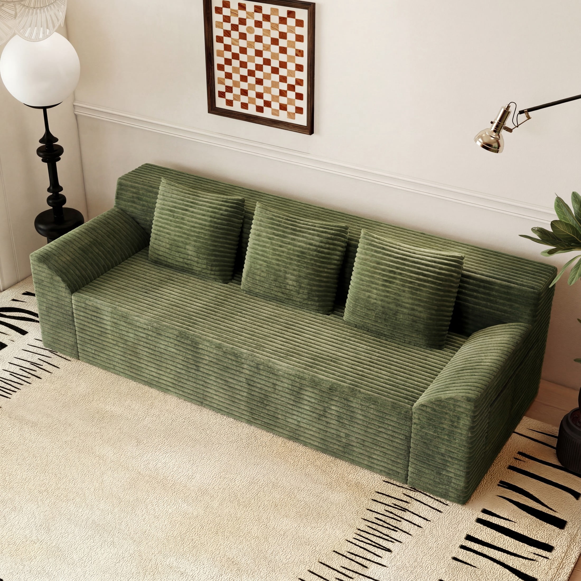 Aukfa 71" 3 Seater Sofa, Corduroy 26" Deep Seat Cloud Couch, No Assembly Boneless Sofa for Living Room, Bedroom, Apartment, Green