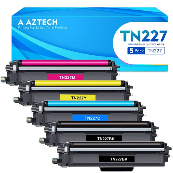 A AZTECH 5-Pack Compatible Toner Cartridge for Brother TN-227 TN227 Work with MFC-L3750CDW HL-L3210CW HL-L3290CD HL-L3230CDW MFC-L3710CW Printer (2*Black,1*Cyan,1*Magenta,1*Yellow)