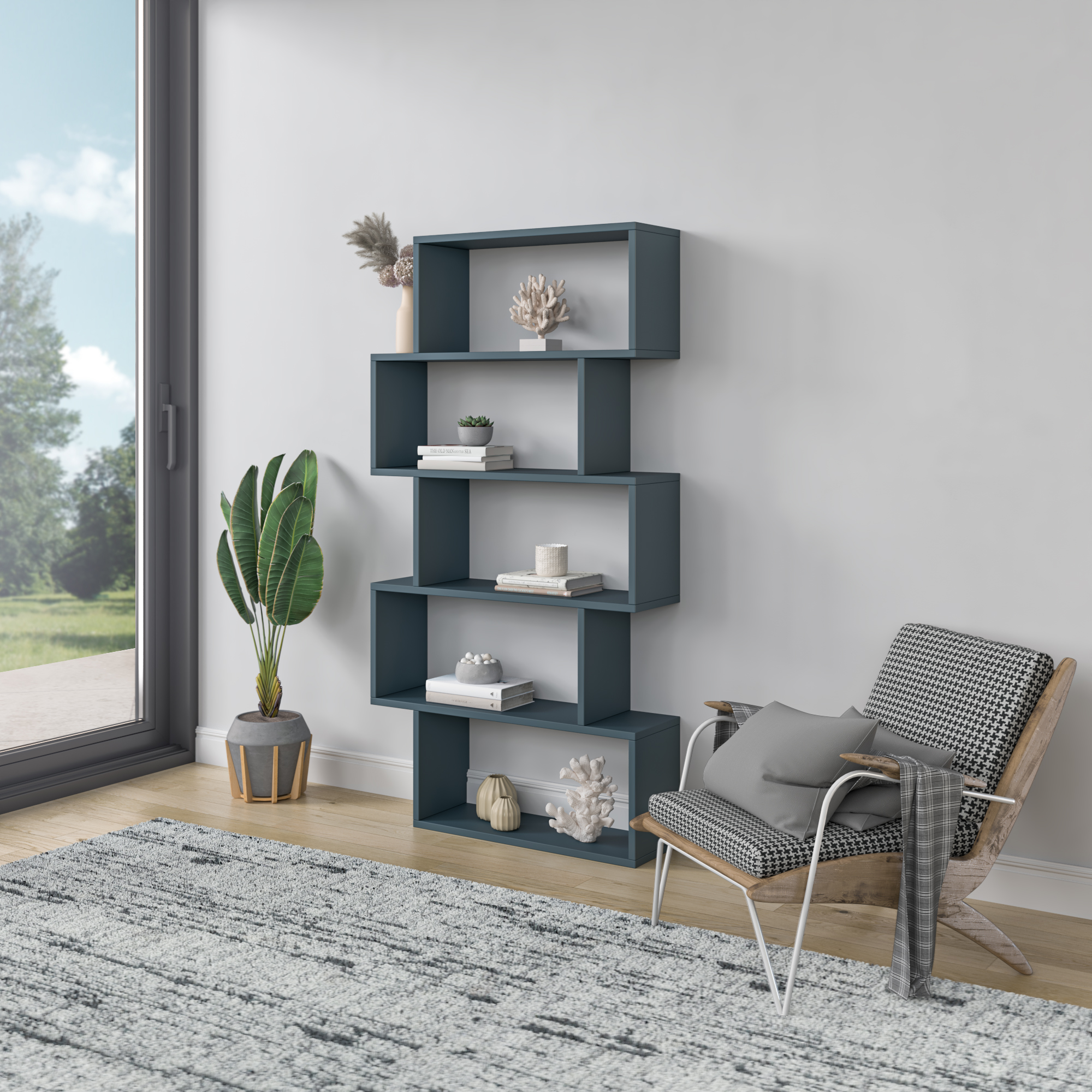 Ada Home Decor Furniture Multiple Tier Open Shelf Petrol Blue Barclay Modern Bookcase